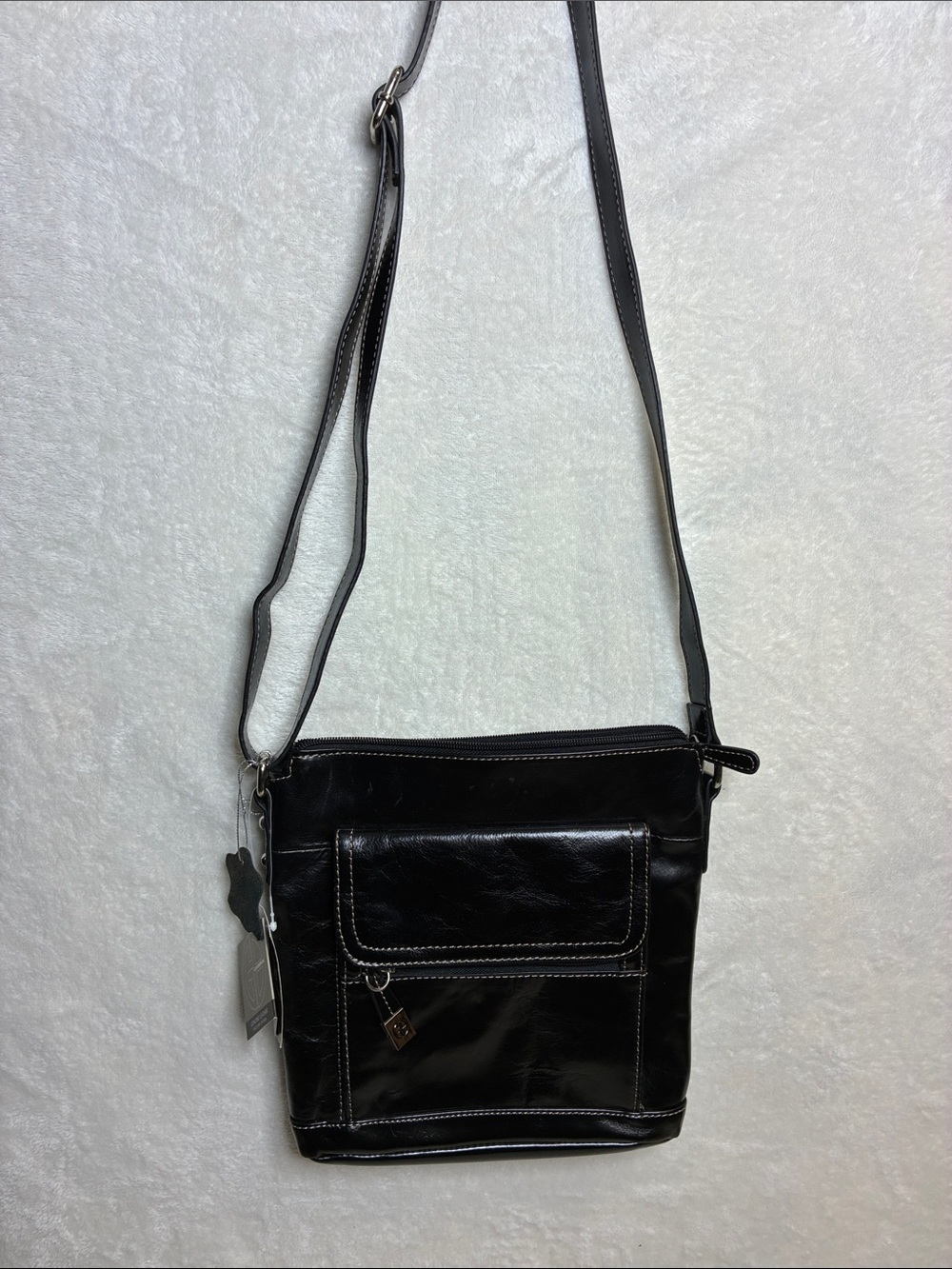 Giani Bernini Black Leather Messenger Crossbody Bag